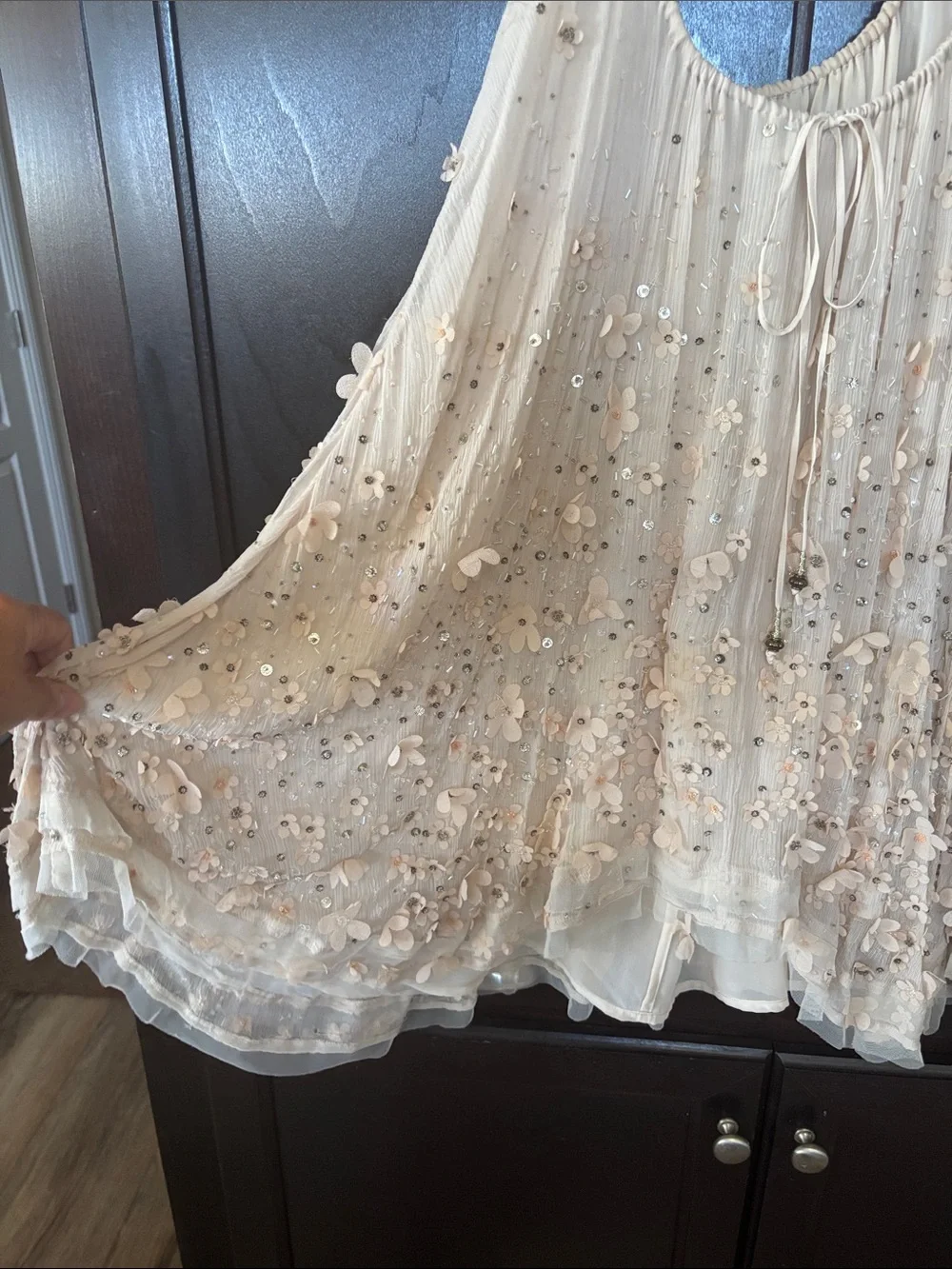 Kimchi Blue Cream Beaded & Appliqué Spaghetti Strap Dress - Picture 2 of 2